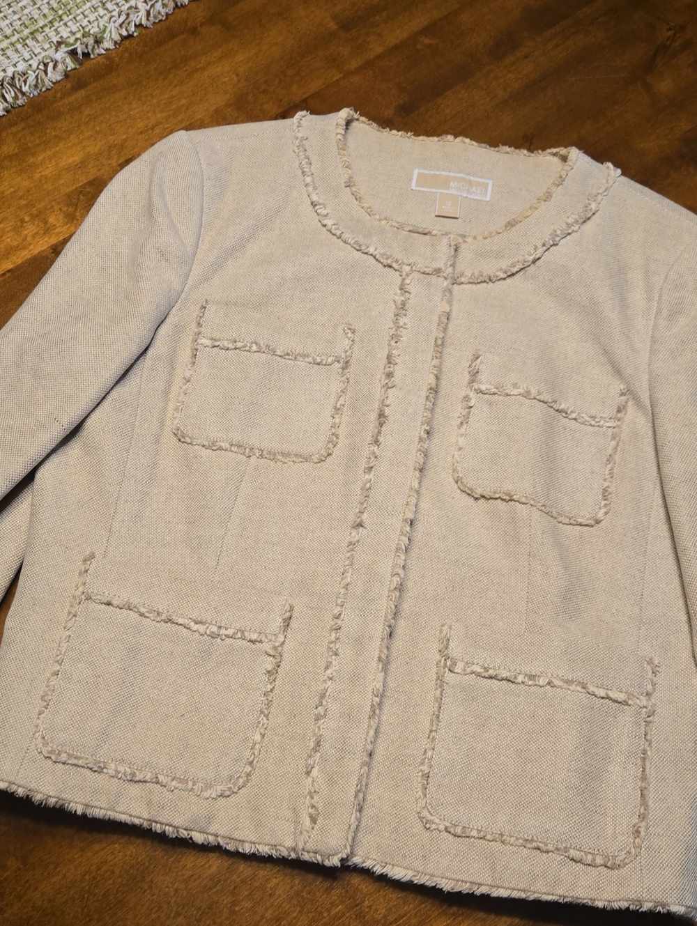 Michael Kors Beige Fringe-Trim Tweed Jacket